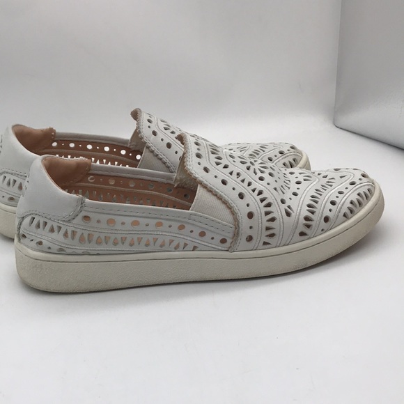 UGG Islet Laser Cut Women’s White Leather Slip-On Flat Spring/Summer Loafers - Picture 4 of 9